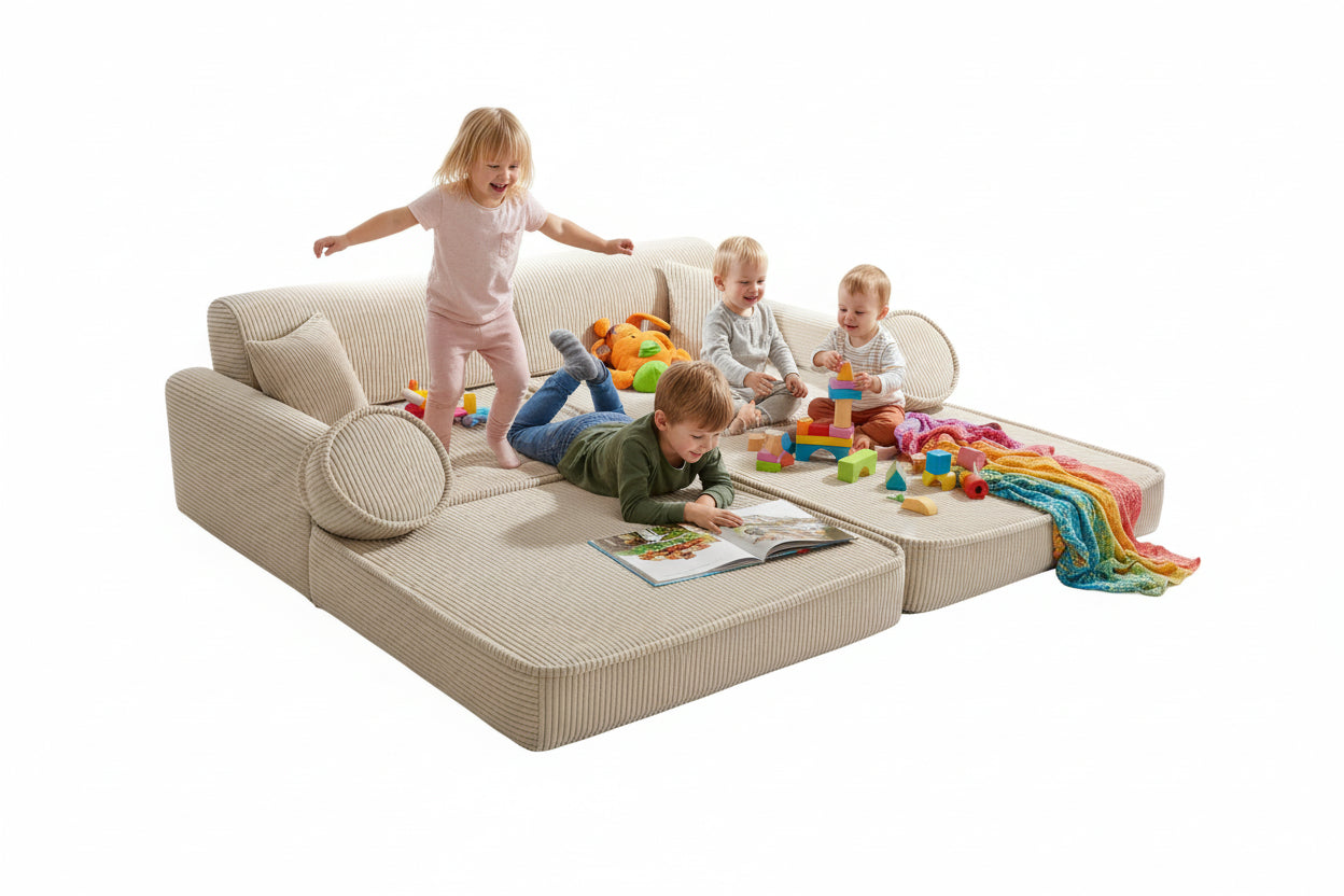 Large Modular Sofa for Kids - Premium Corduroy Ecru